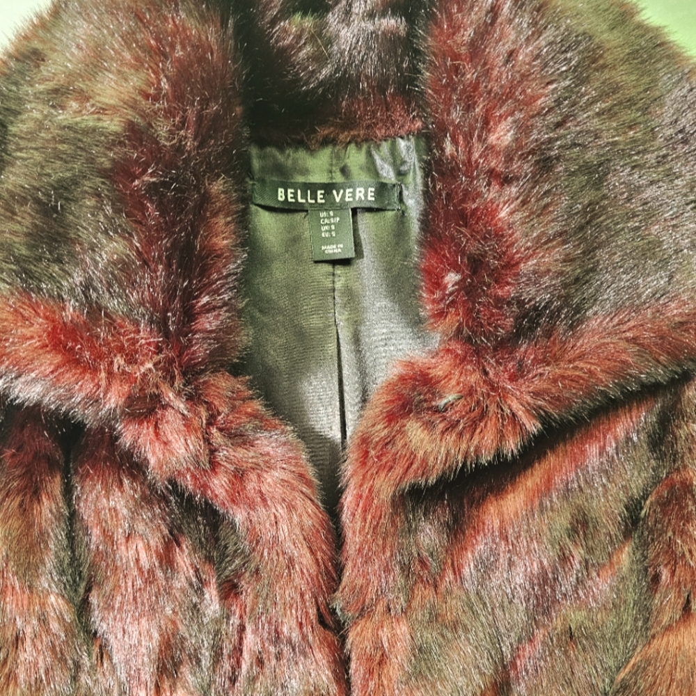 Belle Vere Womens Mahogany-Maroon & Black Faux Fur Vest Size Small - Picture 4 of 7